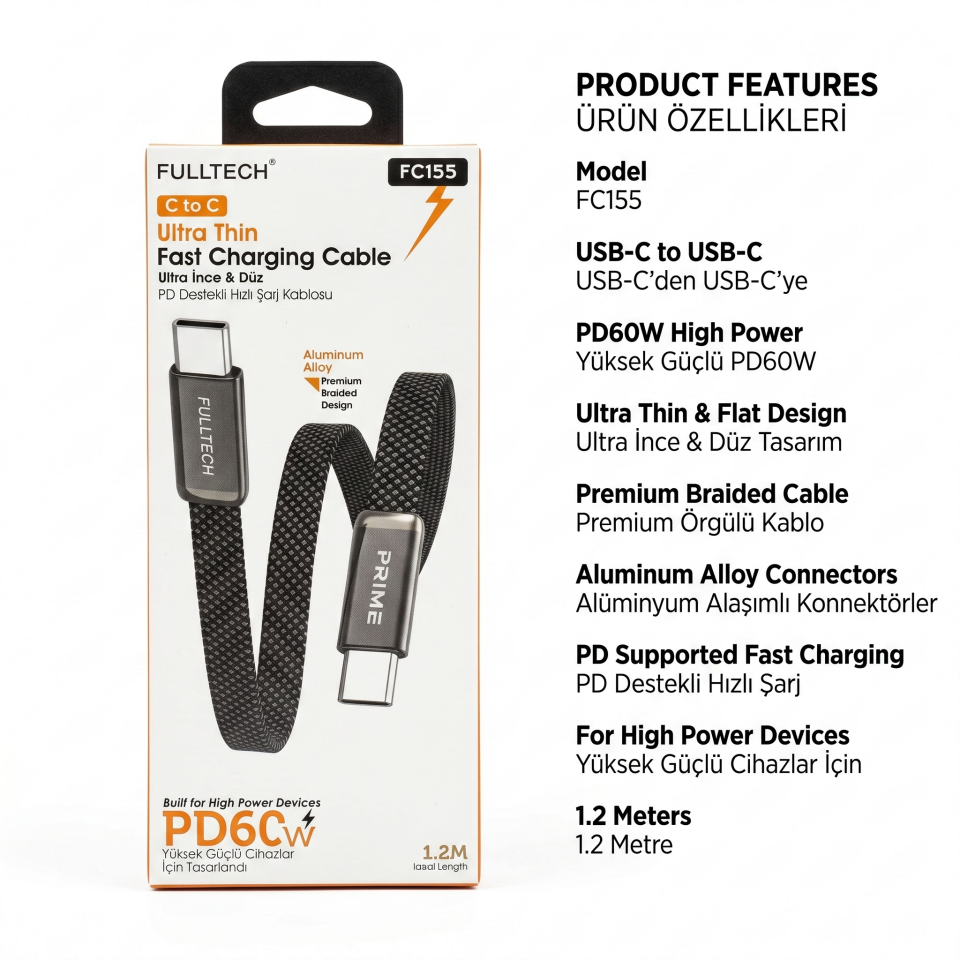 Fulltech FC-155  60W Usb-c to Usb-c Ultra İnce Hızlı Şarj Kablosu