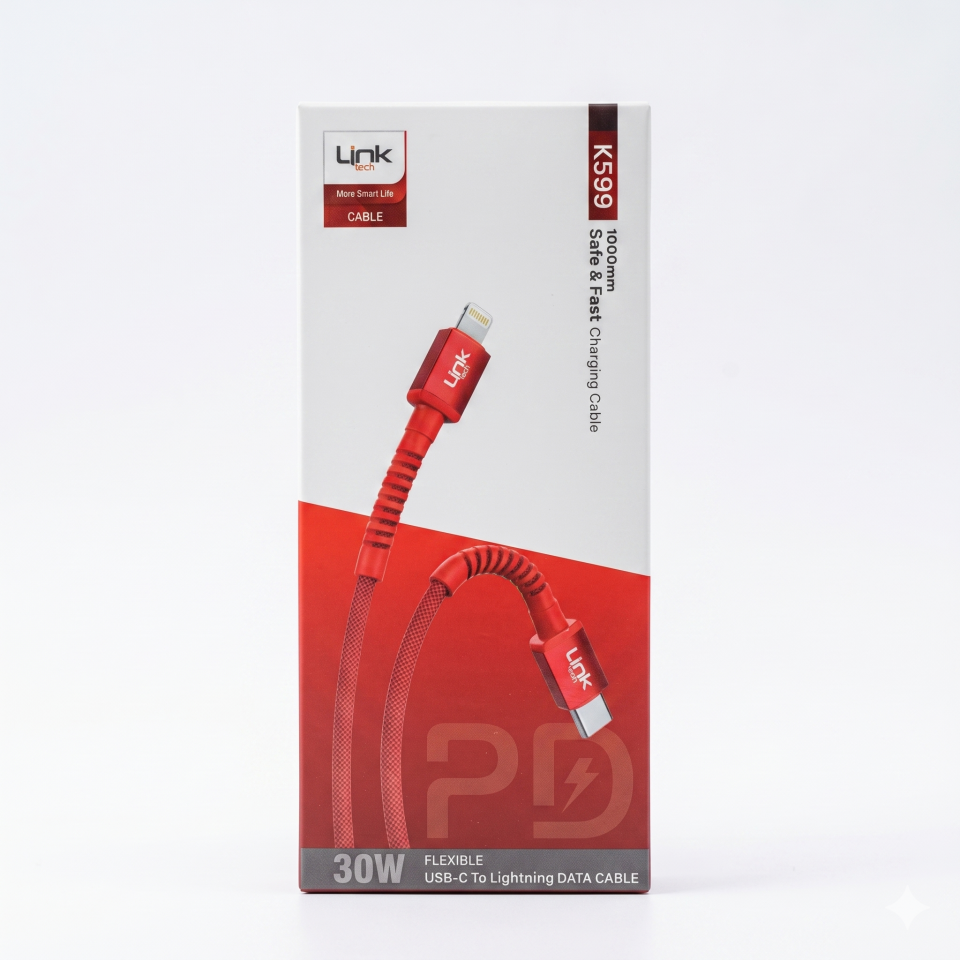 Link Tech K599 30W Usb-c to Lightning 1 mt Hızlı Şarj Kablosu kırmızı
