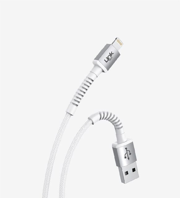 Link Tech K550 3.0A Yaylı 1M USB-A/Lightning Hızlı Şarj Kablosu BEYAZ