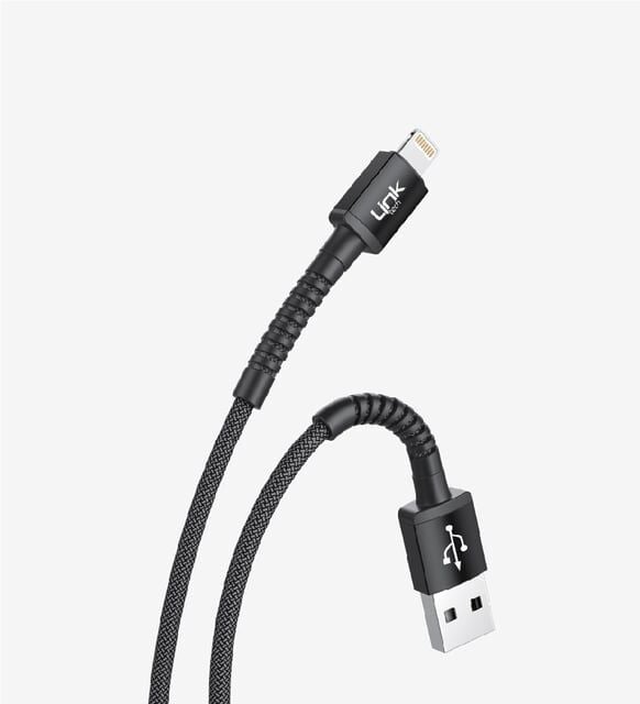 Link Tech K550 3.0A Yaylı 1M USB-A/Lightning Hızlı Şarj Kablosu SİYAH