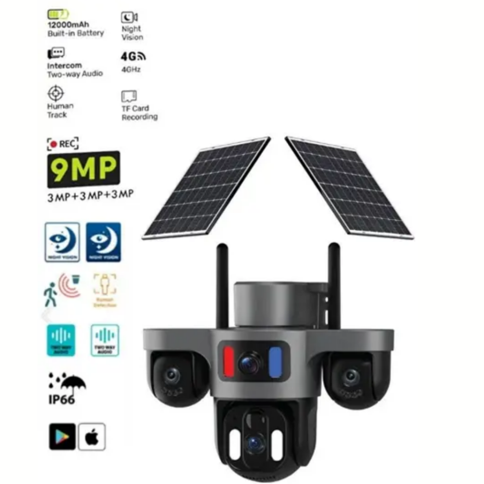 Blic BLM-95 4G Solar IP Kamera 9MP 3 Lensli Çift Panelli Güvenlik Kamerası