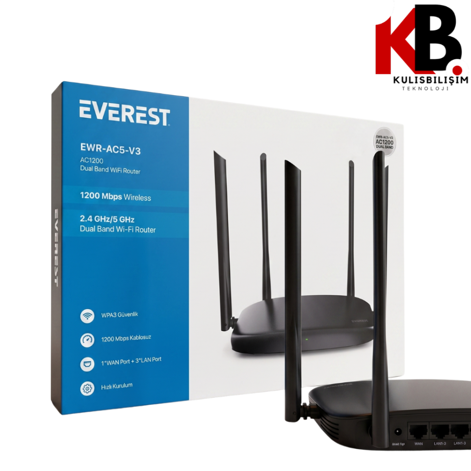 Everest AC1200 Kablosuz Router EWR-AC5V3 Dual Band 1200Mbps
